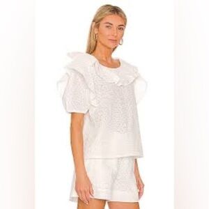 Something Navy White Eyelet Ruffled Top Size Small